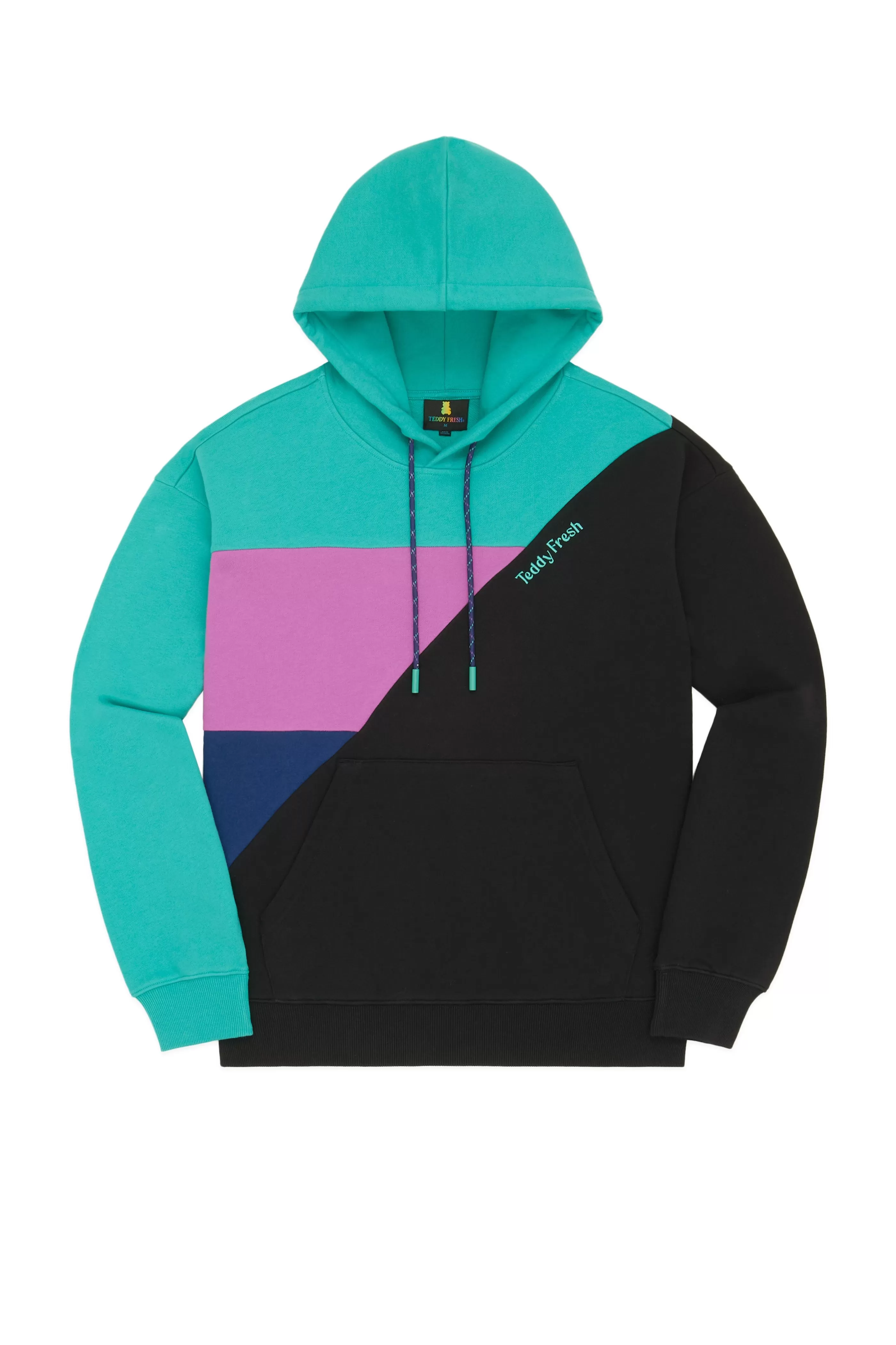 Teddy Fresh Asymmetric Color Block Hoodie Black Clearance