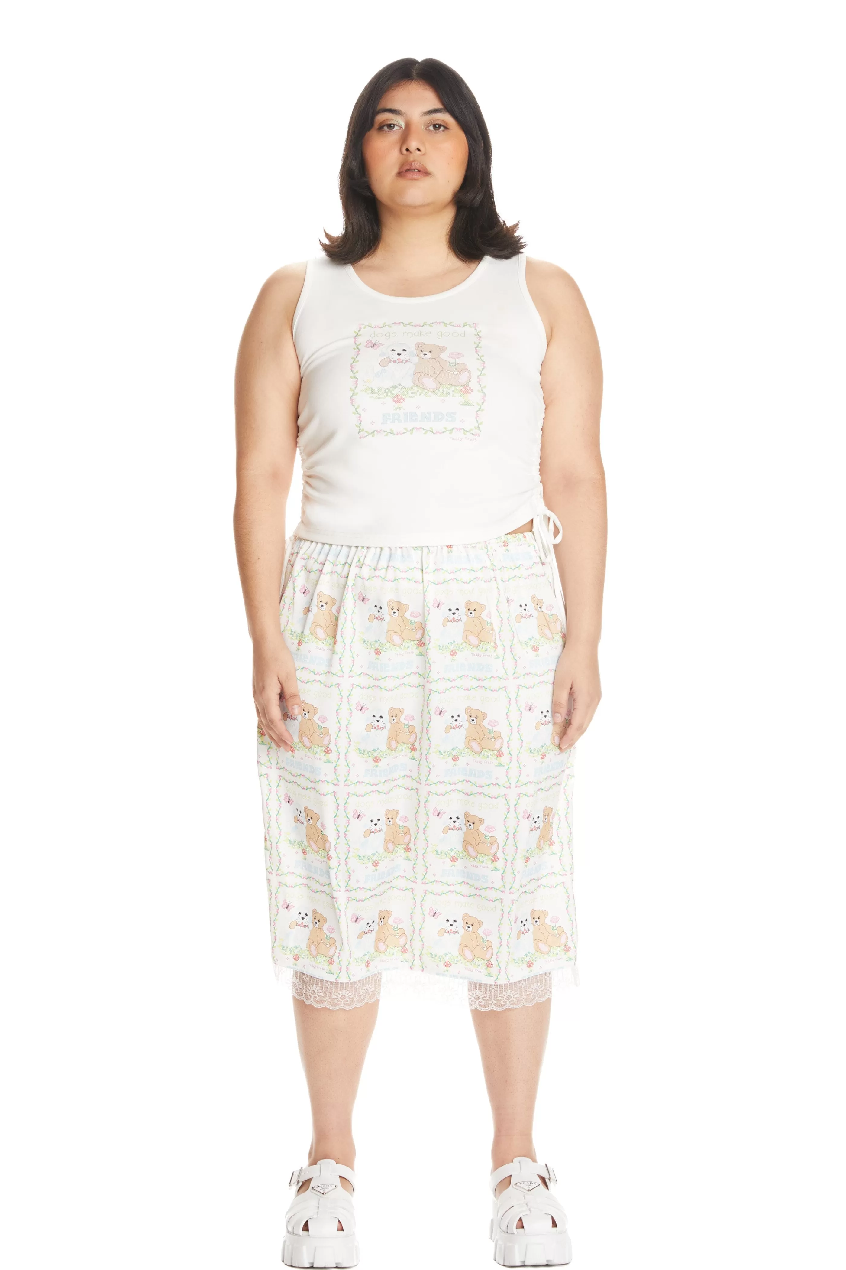 Teddy Fresh Best Friend Satin Skirt White Multi Fashion