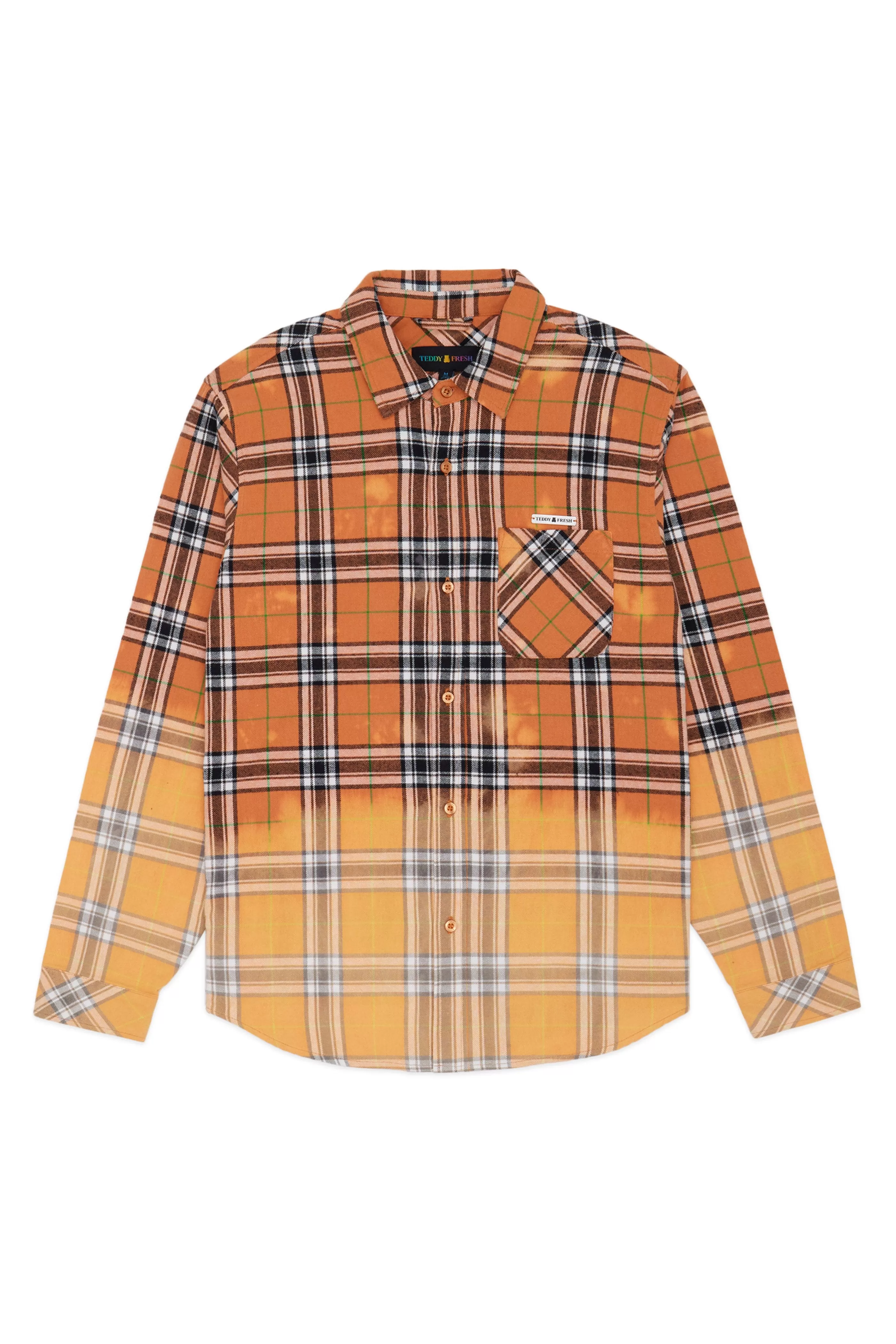 Teddy Fresh Bleached Flannel Shirt Orange New