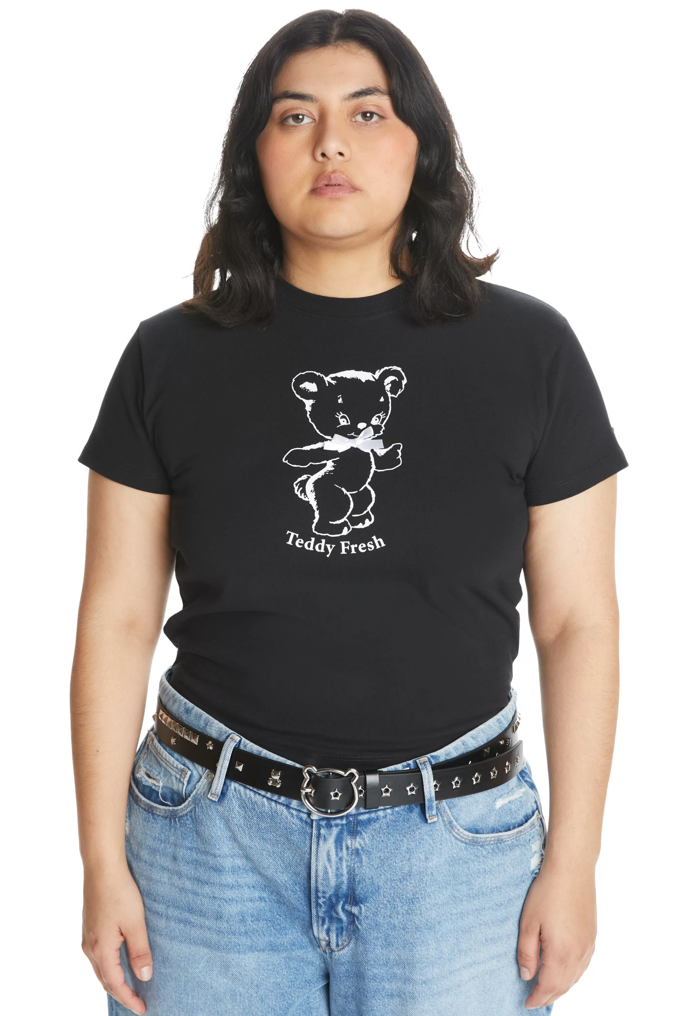 Teddy Fresh Bow Bear Baby Tee Black Cheap