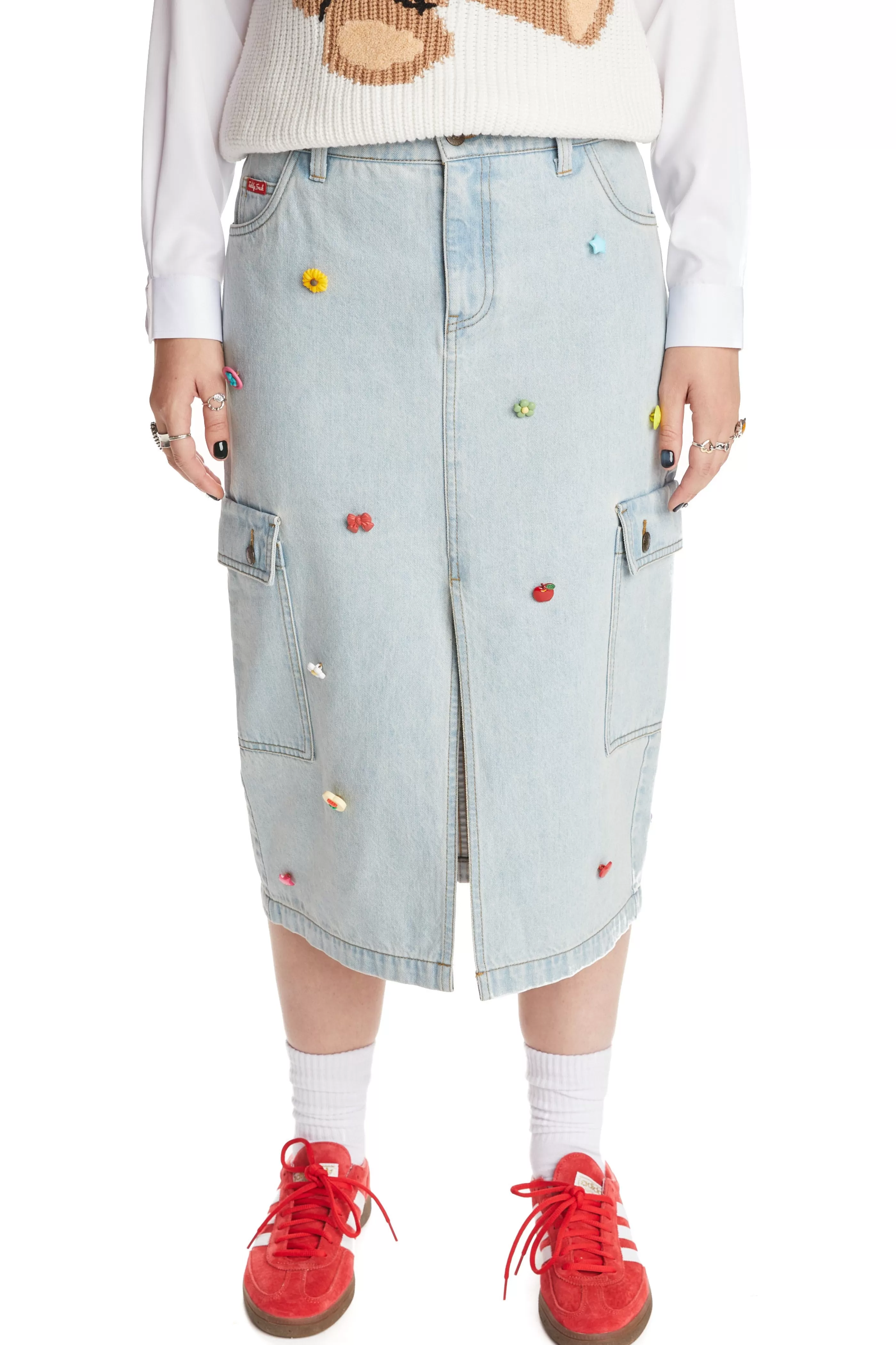 Teddy Fresh Denim Cargo Skirt Washed Denim New