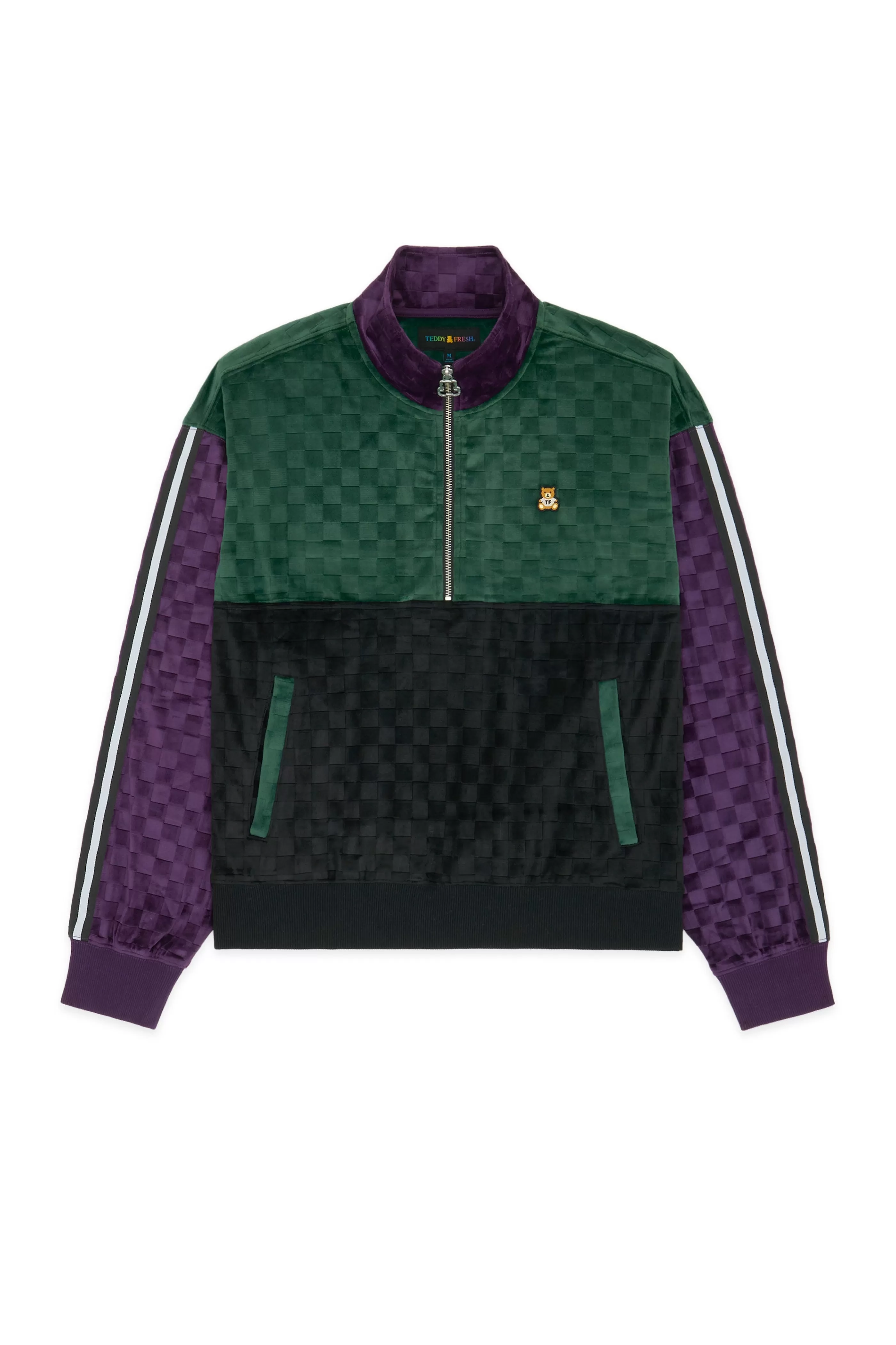 Teddy Fresh Embossed Checker Velour Zip Funnel Neck Multi New