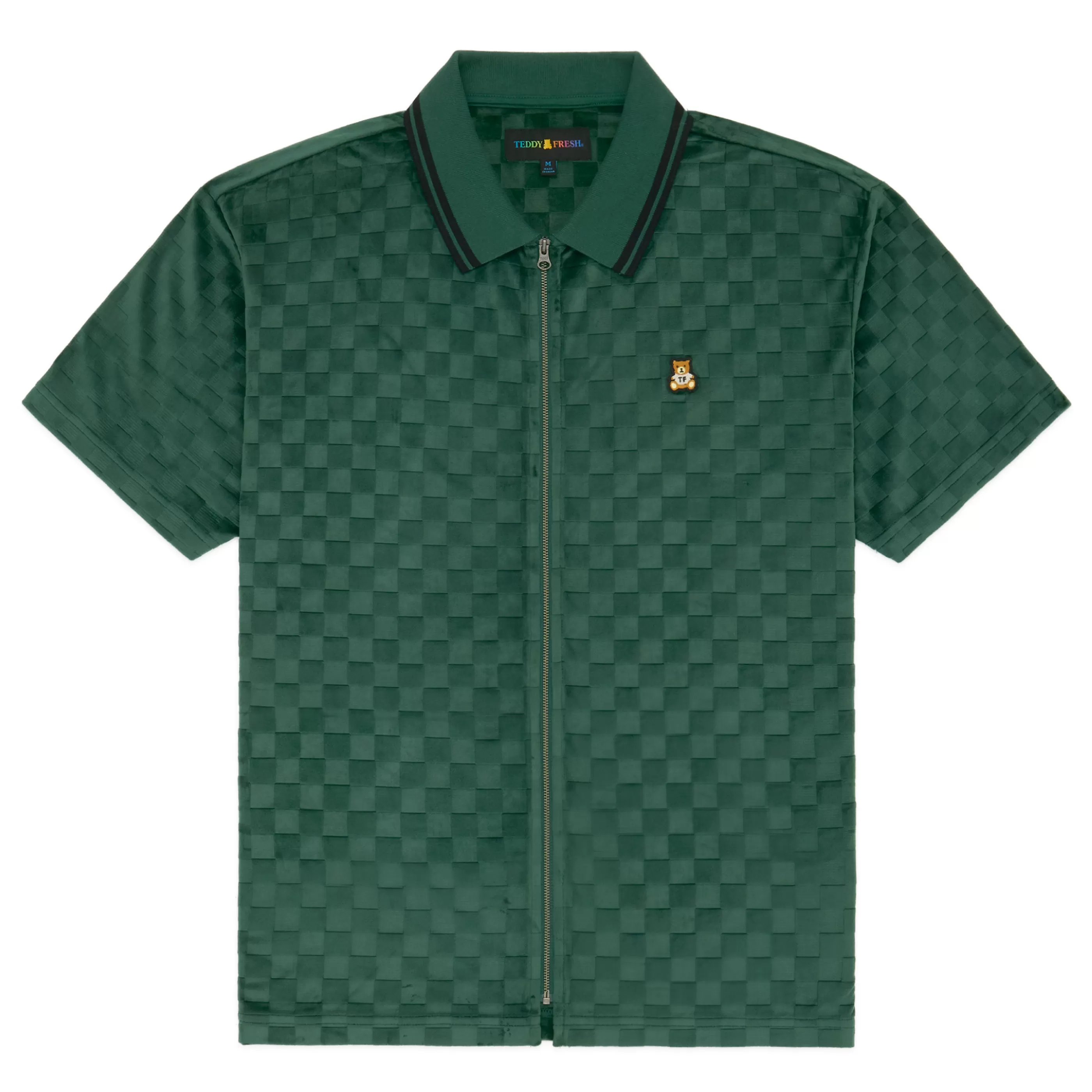 Teddy Fresh Embossed Checker Velour Zip Shirt New