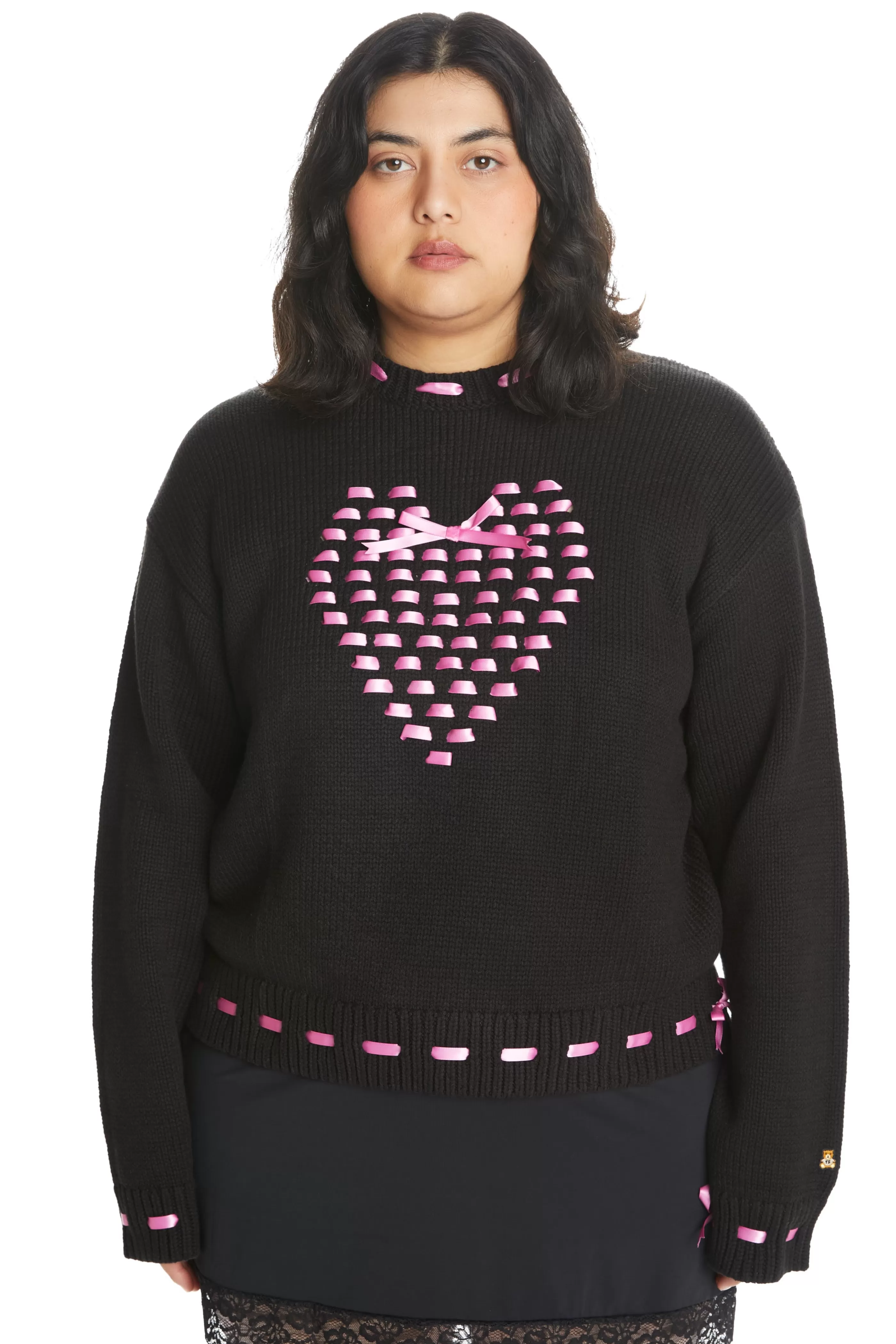 Teddy Fresh I Heart U Ribbon Weave Sweater Black Online