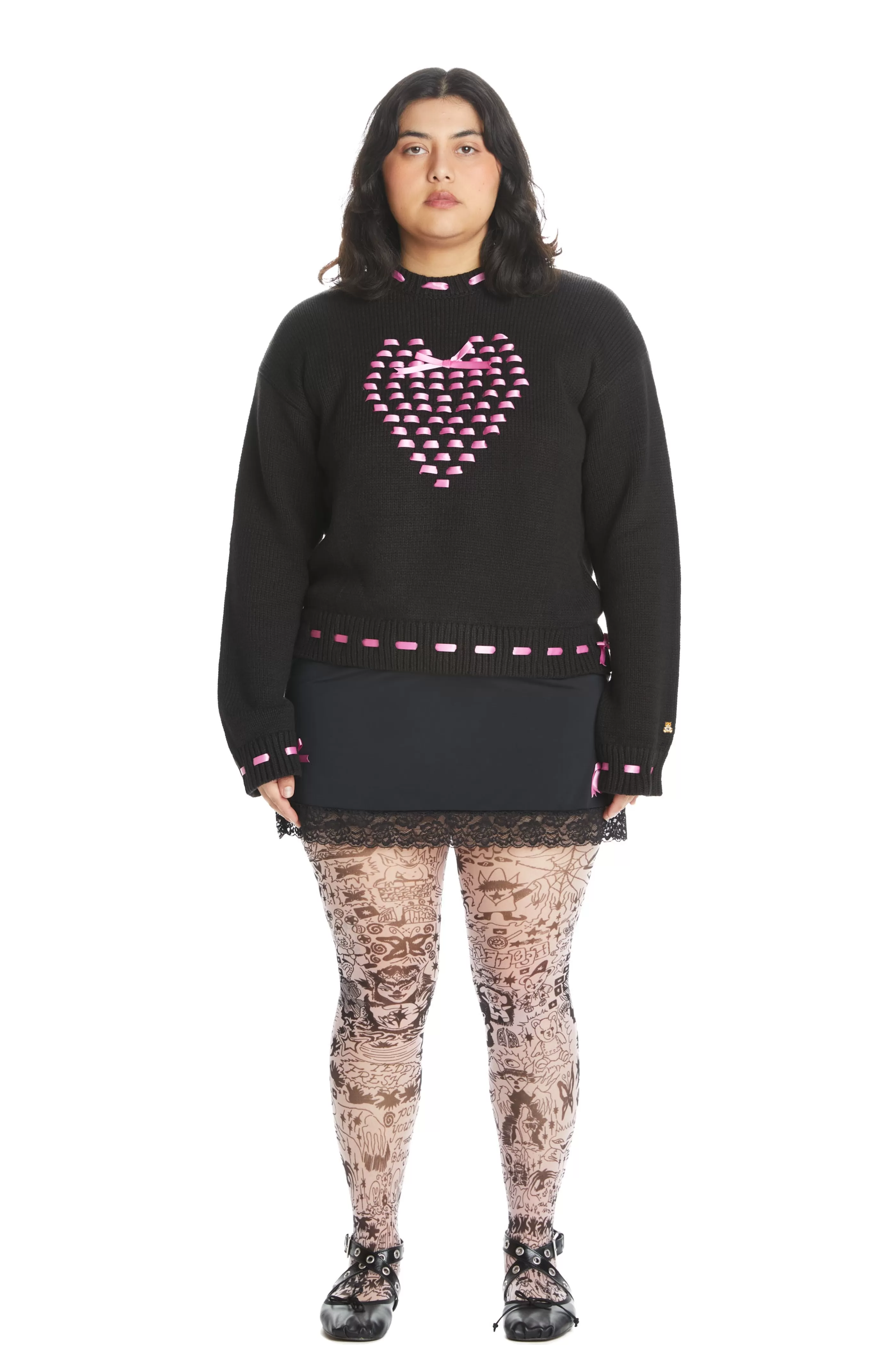 Teddy Fresh I Heart U Ribbon Weave Sweater Black Online