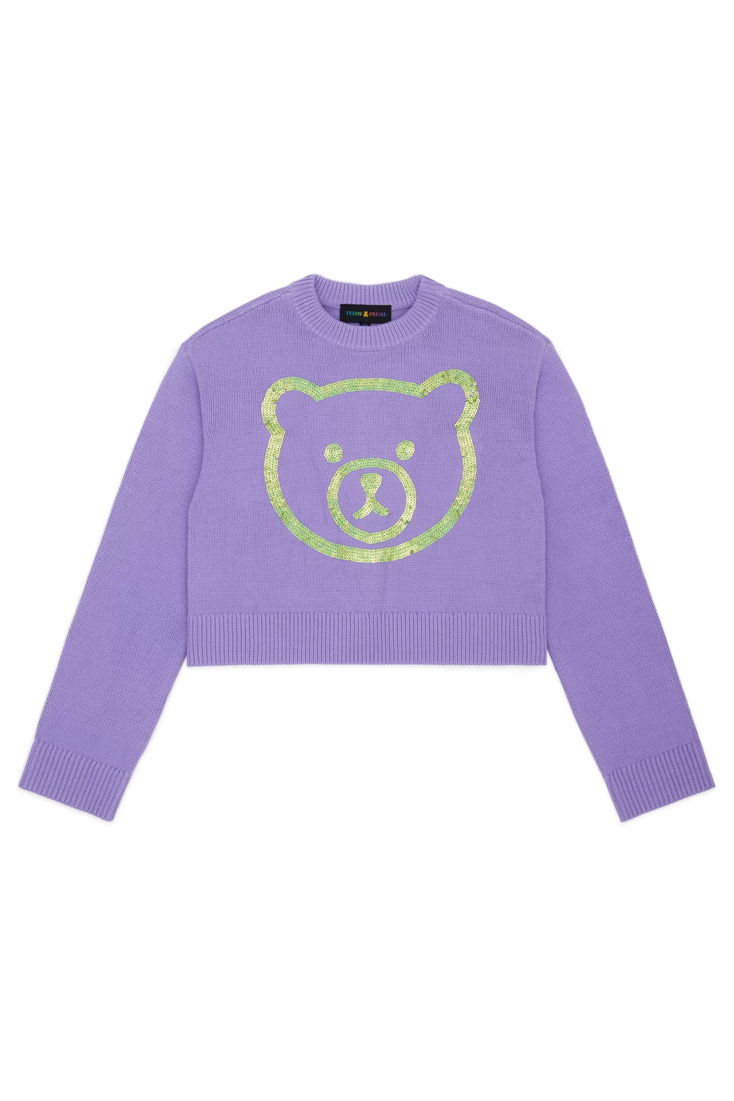 Teddy Fresh Sequin Bear Sweater Lavender Flash Sale