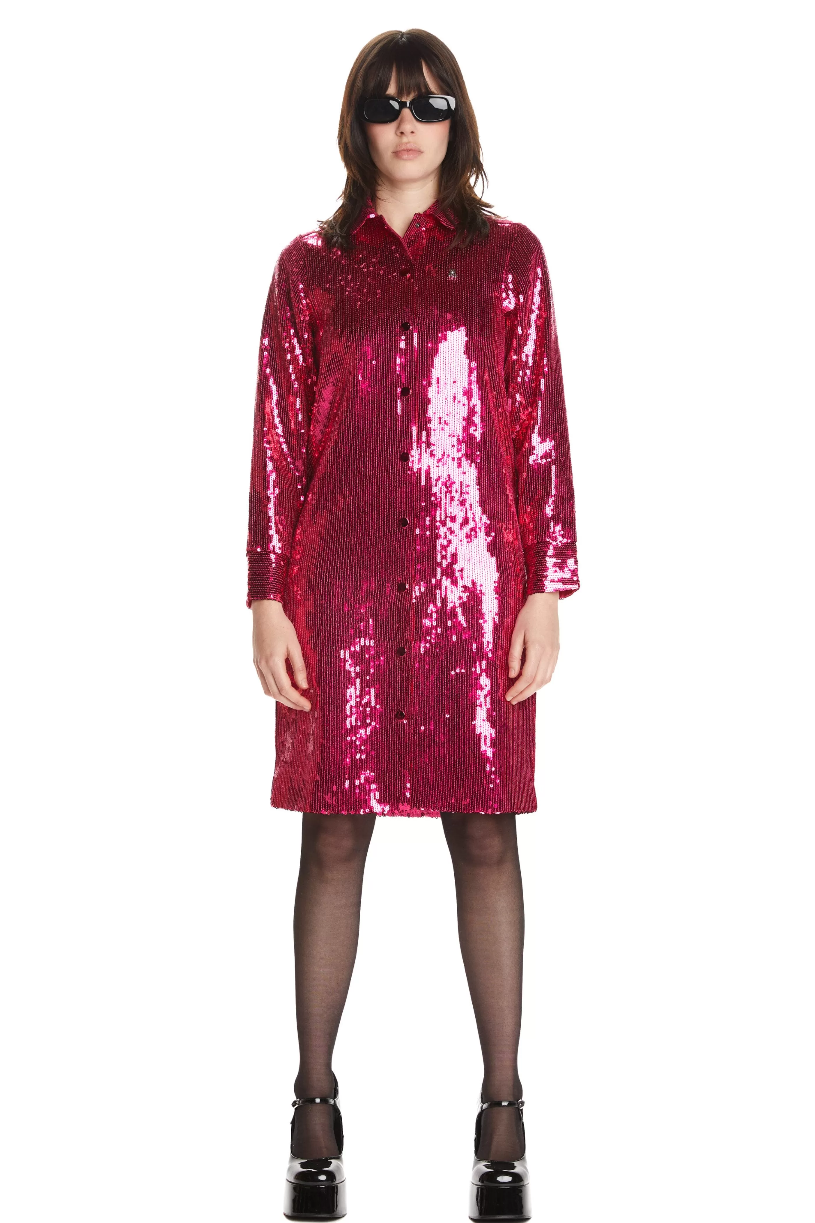 Teddy Fresh Sequin Shirt Dress Pink Hot