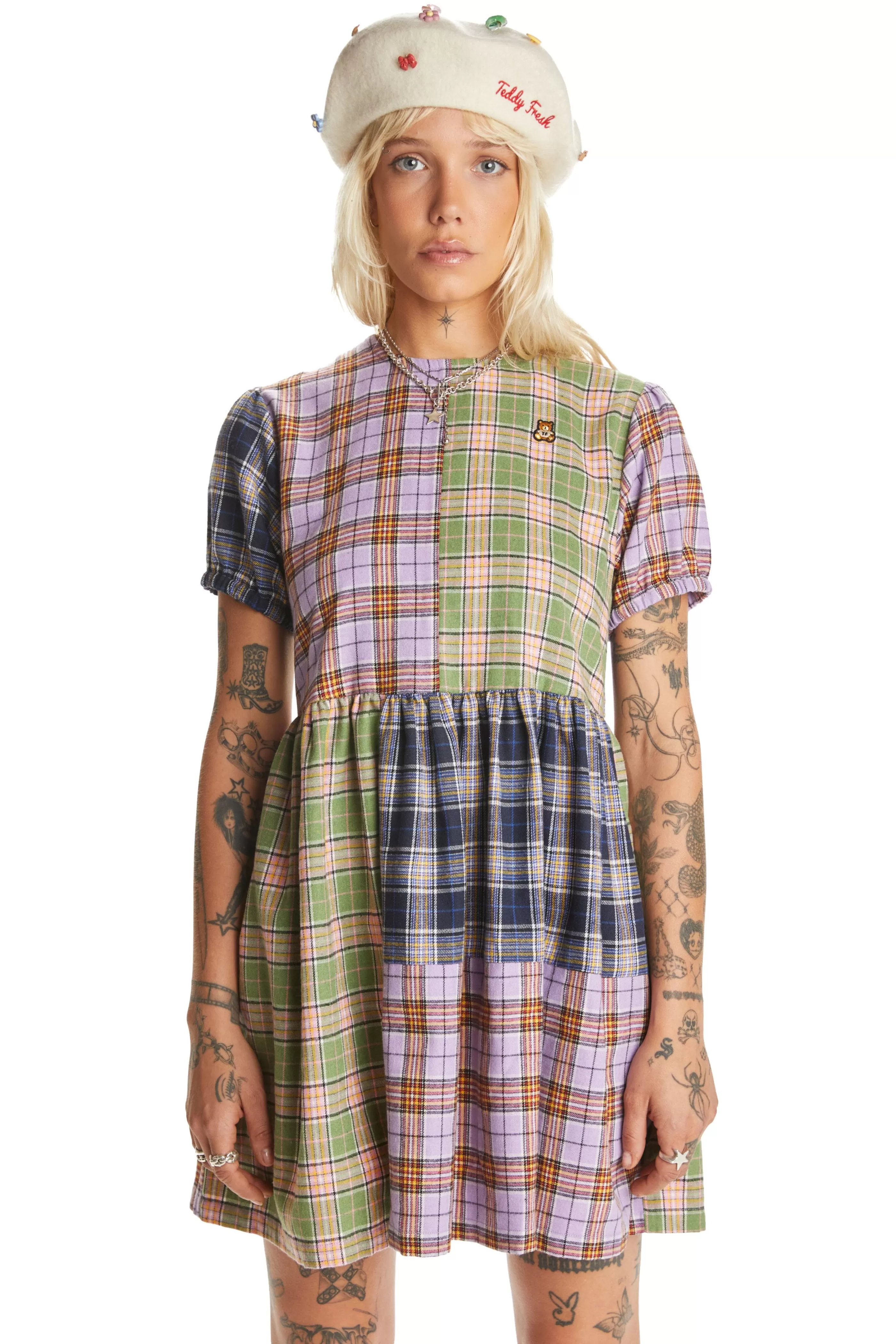 Teddy Fresh Short Sleeve Plaid Dress Multi Best Sale