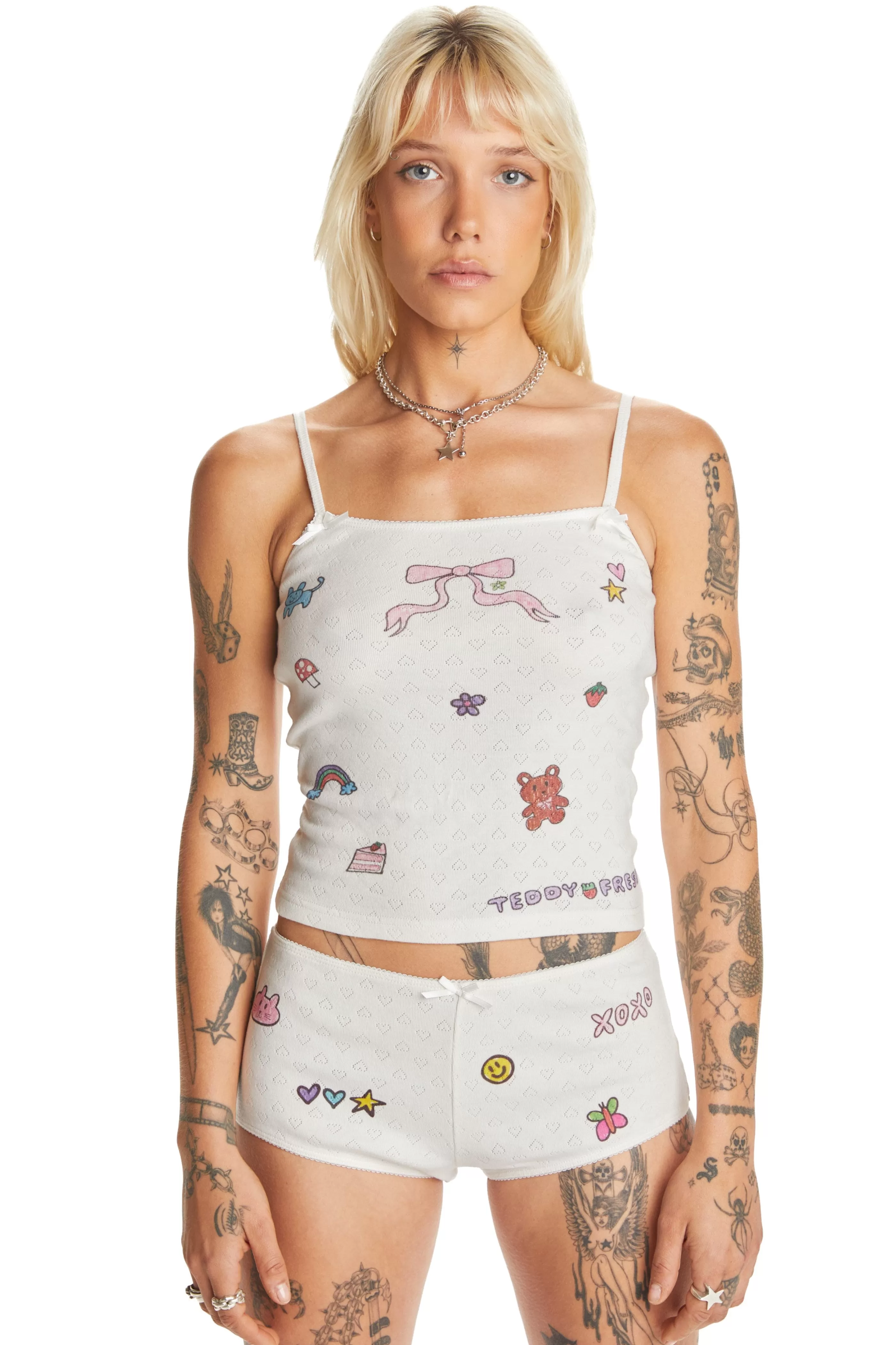 Teddy Fresh TF X Blo_oberry Little Bow Pointelle Camisole Off White Fashion