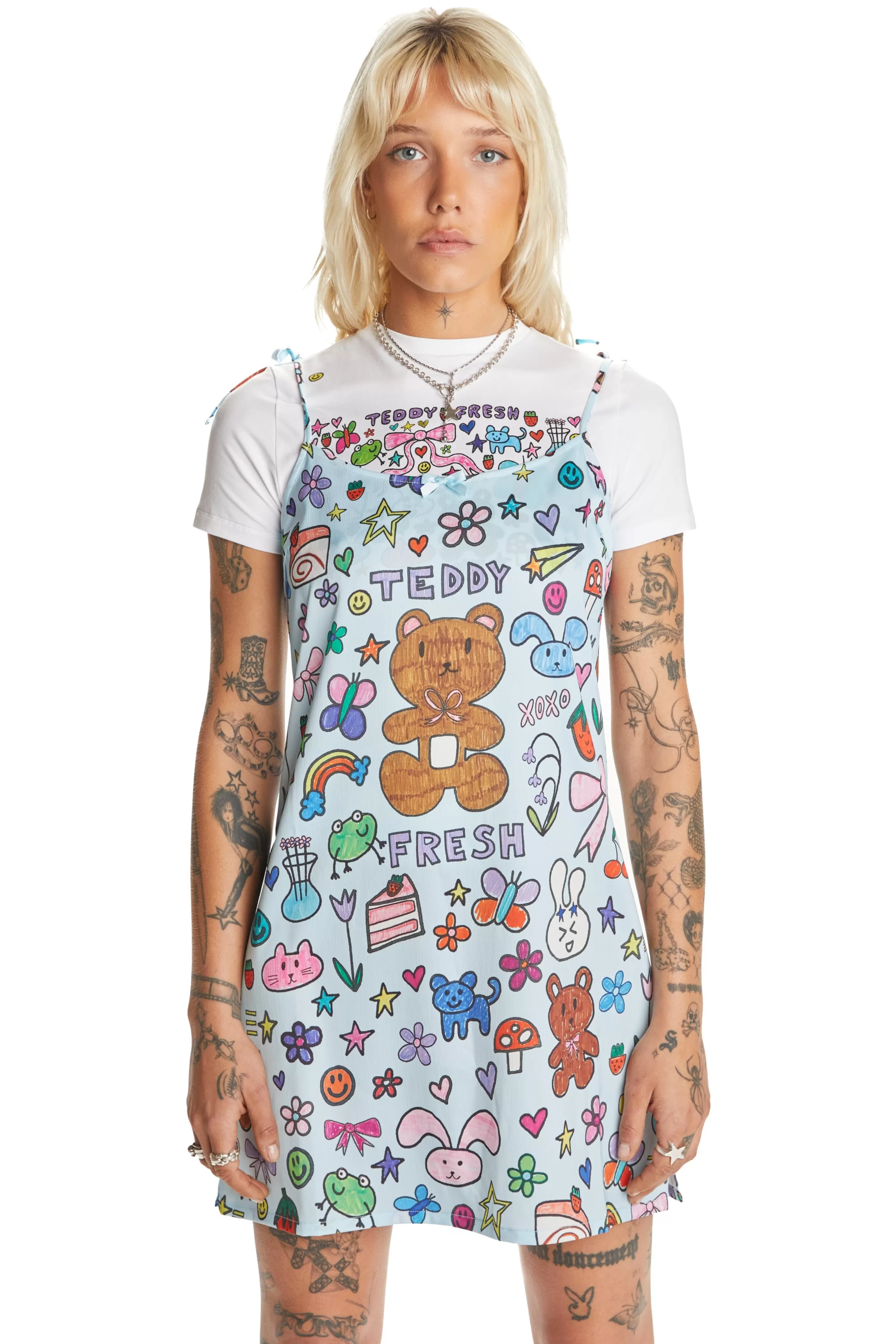 Teddy Fresh TF X Blo_oberry Sketchbook Satin Dress Blue Cheap