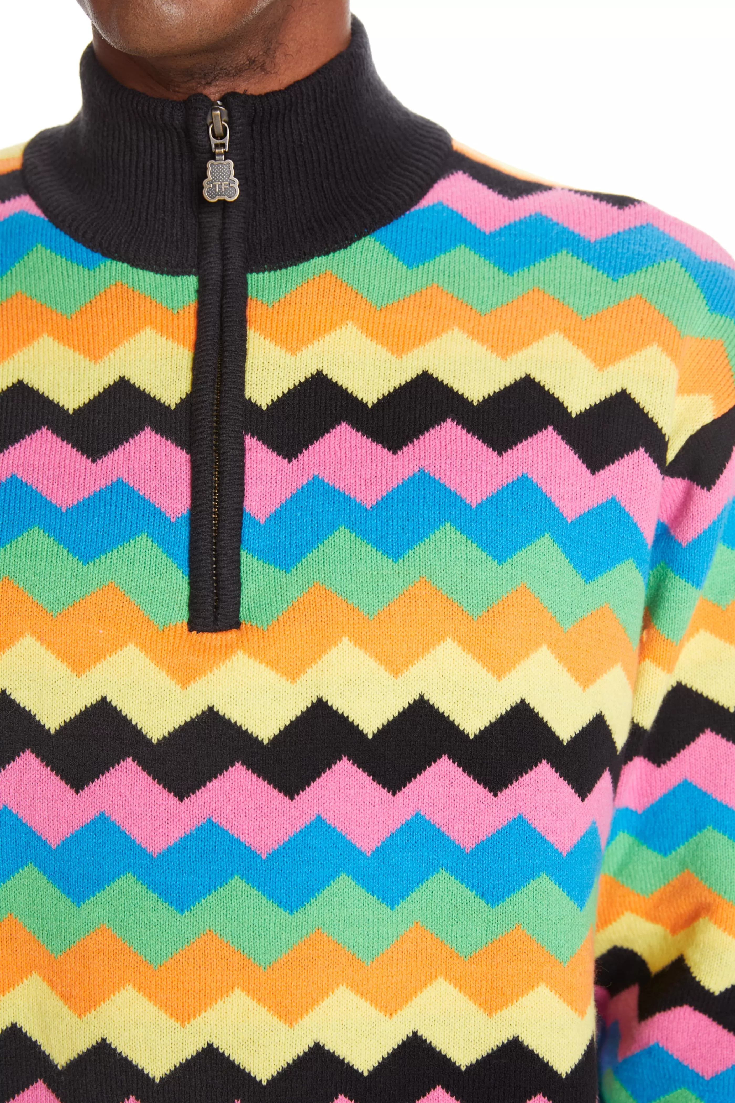 Teddy Fresh Zig Zag Quarter Zip Sweater Black Best